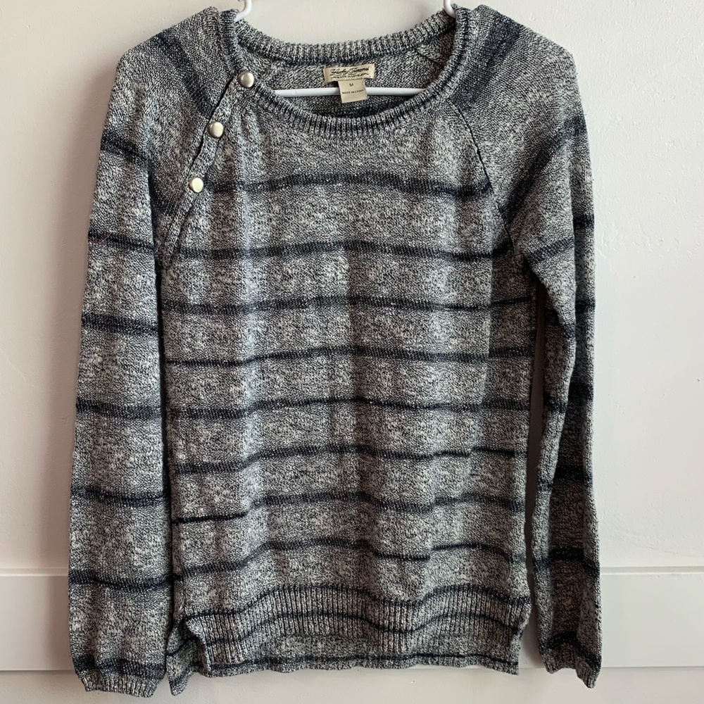 Lucky Brand Gray Striped Crewneck Sweater